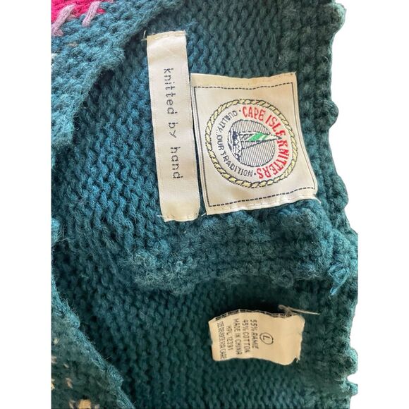 Vintage 80’s Cape Isle Knitters Patchwork Hand Knit Cottagecore Sweater L-RARE - Picture 9 of 13